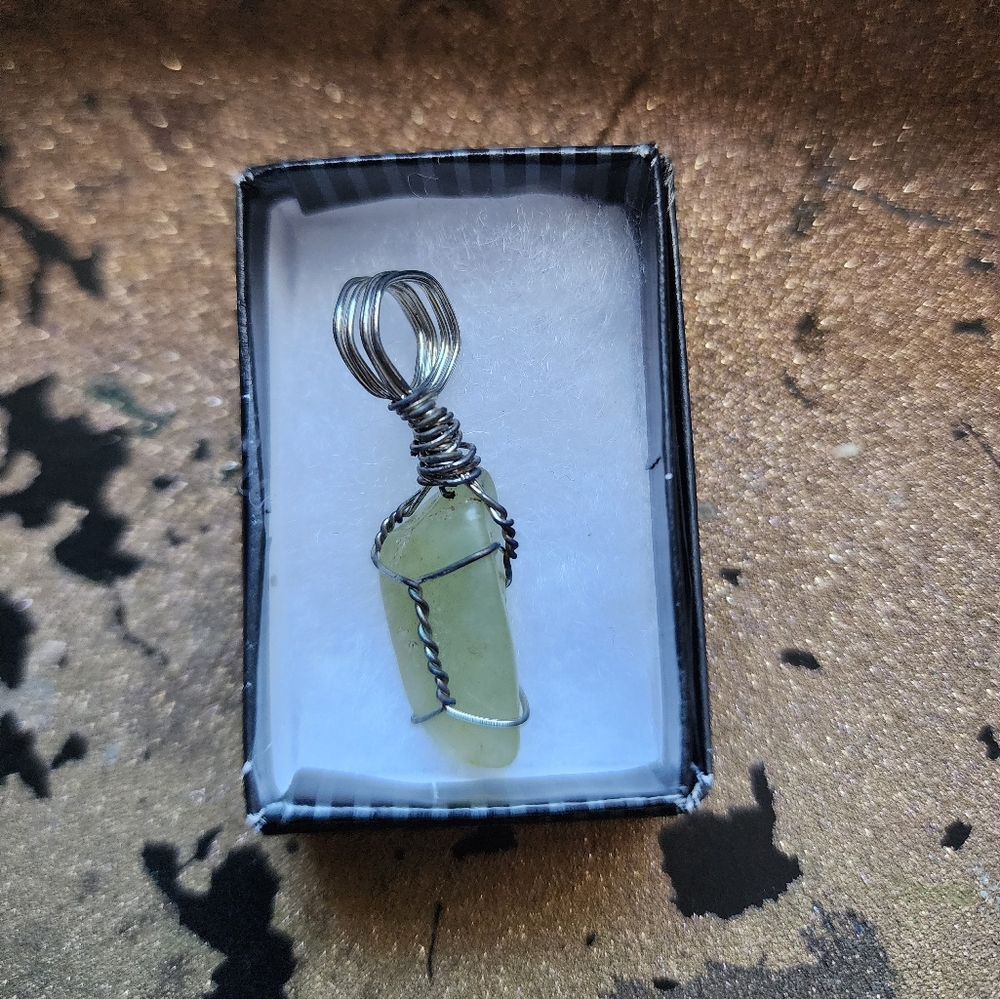 Wire Wrapped Green Stone Pendant